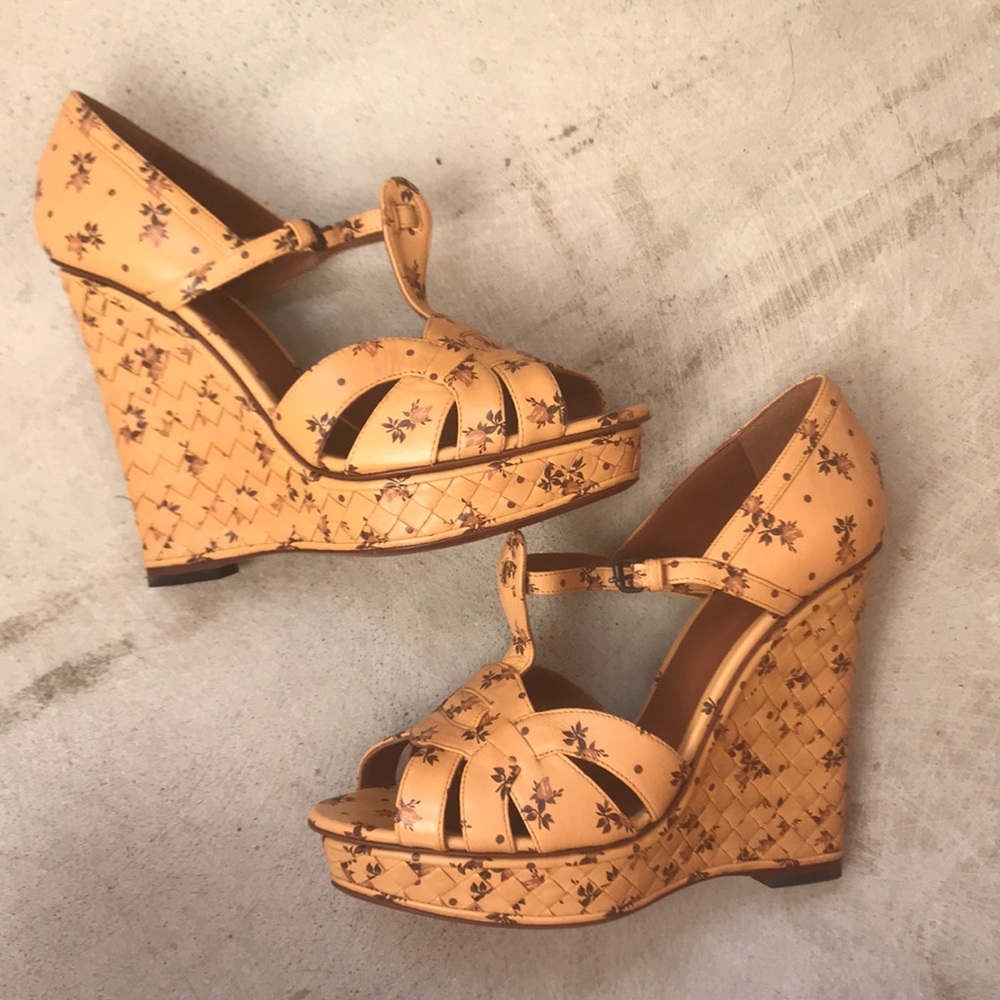 bottega veneta leather floral wedges